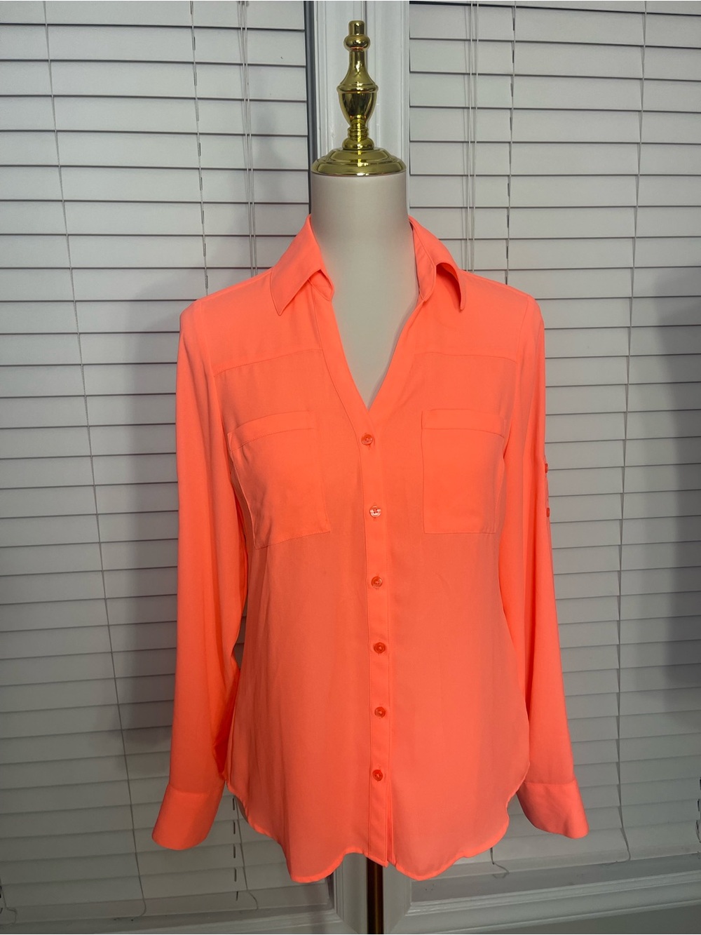 Express Neon Coral Button-Down Shirt